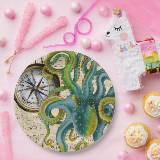 Octopus Tentacles Compass Music Pappteller (Party)