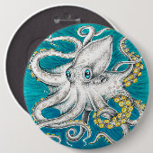 Octopus Tentacles Grüne aquamarine Tinte Button (Vorne & Hinten)