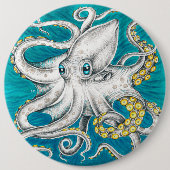 Octopus Tentacles Grüne aquamarine Tinte Button (Vorderseite)