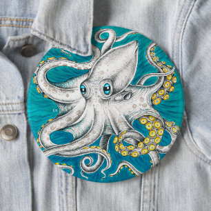 Octopus Tentacles Grüne aquamarine Tinte Button