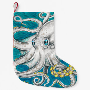 Octopus Tentacles Grüne aquamarine Tinte Kleiner Weihnachtsstrumpf
