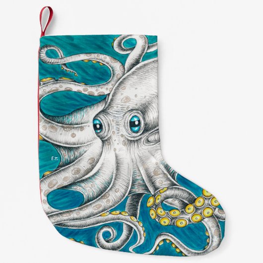 Octopus Tentacles Grüne aquamarine Tinte Kleiner Weihnachtsstrumpf (Vorderseite)