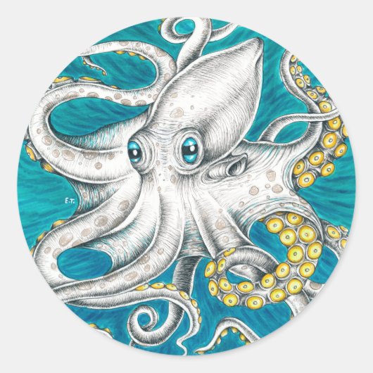 Octopus Tentacles Grüne aquamarine Tinte Runder Aufkleber (Vorderseite)