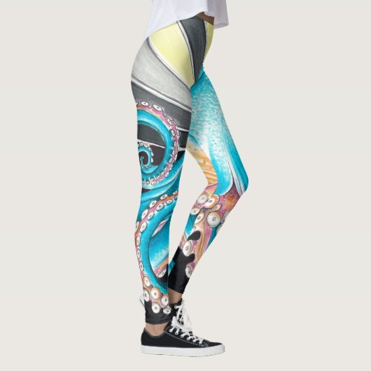 Octopus Tentacles Kraken Retro Streifen Tinte Leggings (Rechts)
