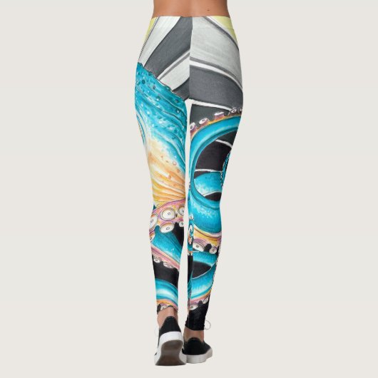 Octopus Tentacles Kraken Retro Streifen Tinte Leggings (Rückseite)