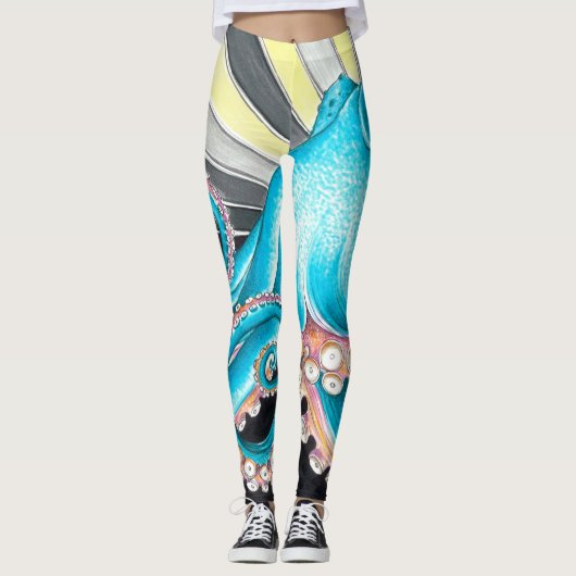 Octopus Tentacles Kraken Retro Streifen Tinte Leggings (Vorderseite)