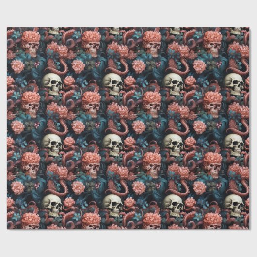 Octopus Tentacles Skull Ocean Underwater Coral Geschenkpapier (Flach)