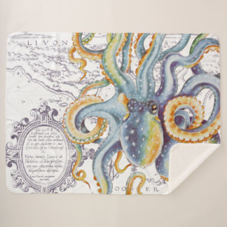 Octopus Tentacles Steel Blue Vintag Map Chic Sherpadecke
