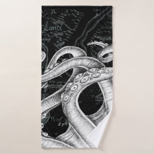 Octopus Tentacles Vintage Map Black Badhandtuch Set