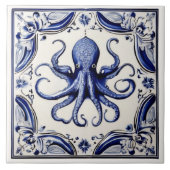 Octopus Thema Blau und Weißer Ozean Beach House Fliese (Vorderseite)