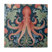 Octopus Tintenfisch Wilhelm Morris Stil Seefahrt Fliese (Vorderseite)