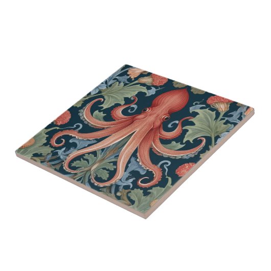 Octopus Tintenfisch Wilhelm Morris Stil Seefahrt Fliese (Seite)