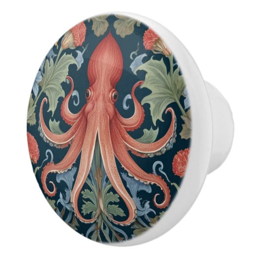Octopus Tintenfisch Wilhelm Morris Stil Seefahrt Keramikknauf (Rechts)