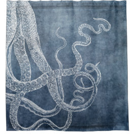 Octopus Twilight Blue Denim Wasserfarbe Kunst Duschvorhang