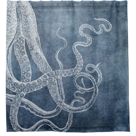 Octopus Twilight Blue Denim Wasserfarbe Kunst Duschvorhang (Vorderseite)
