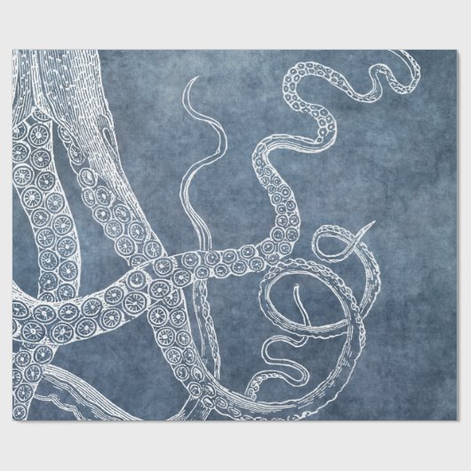 Octopus Twilight Blue Denim Wasserfarbe Kunst Geschenkpapier (Flach)