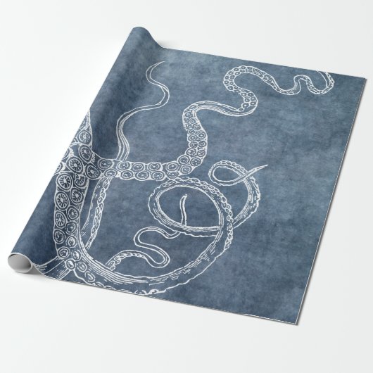 Octopus Twilight Blue Denim Wasserfarbe Kunst Geschenkpapier (Ungerollt)