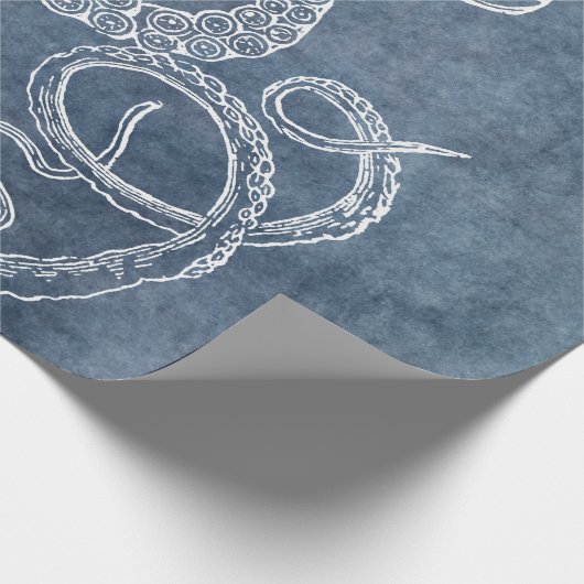 Octopus Twilight Blue Denim Wasserfarbe Kunst Geschenkpapier (Ecke)