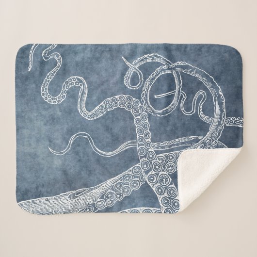 Octopus Twilight Blue Denim Wasserfarbe Kunst Sherpadecke (Vorderseite (Horizontal))