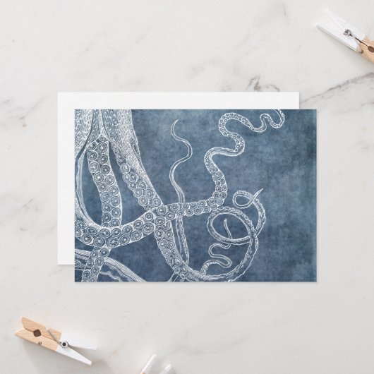 Octopus Twilight Blue Denim Watercolor Art Karte (Vorderseite/Rückseite Beispiel)
