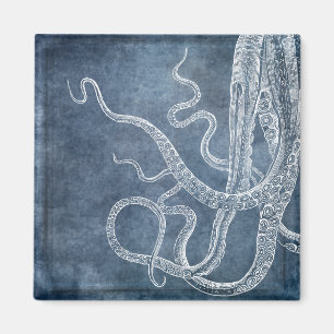 Octopus - Twilight Blue Faded Denim Watercolor Art Magnet