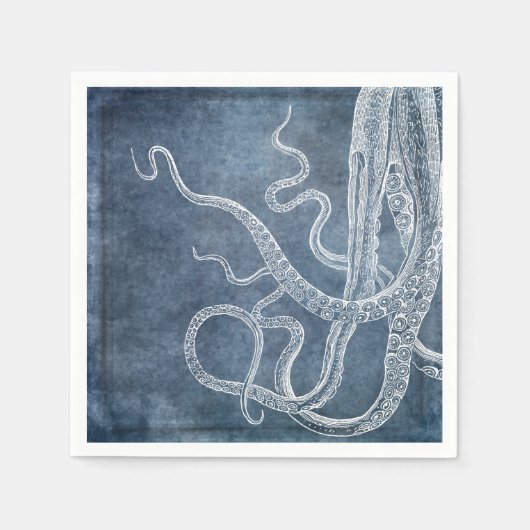 Octopus - Twilight Blue Faded Denim Watercolor Art Serviette (Vorderseite)