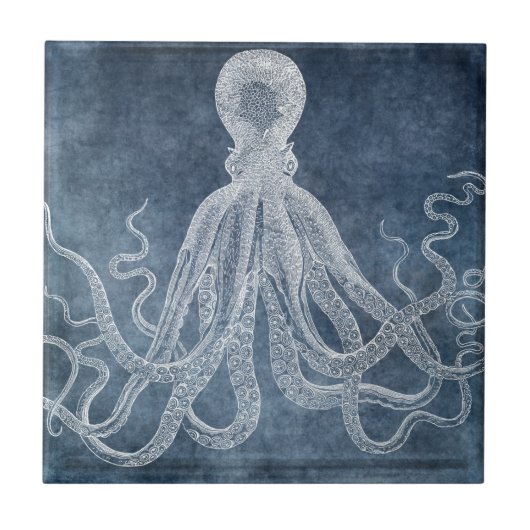 Octopus - Twilight Blue Faded Denim Watercolor Fliese (Vorderseite)