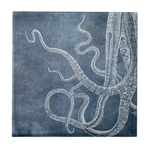 Octopus - Twilight Blue Faded Denim Watercolor Fliese
