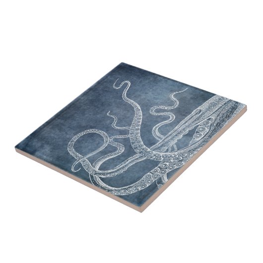 Octopus - Twilight Blue Faded Denim Watercolor Fliese (Seite)
