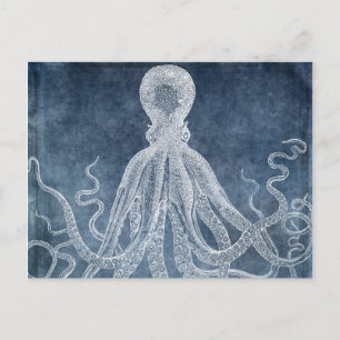 Octopus - Twilight Blue Faded Denim Watercolor Postkarte