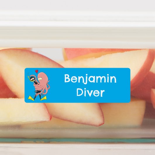 Octopus umarmt Taucher Cartoon Spaß personalisiert Etiketten (Befestigt)