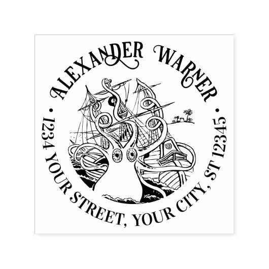 Octopus ummantelt Schiff #2 Name Rücksendeadresse Permastempel (Design)