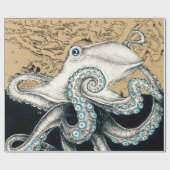 Octopus Vintag Map Beige Geschenkpapier (Flach)