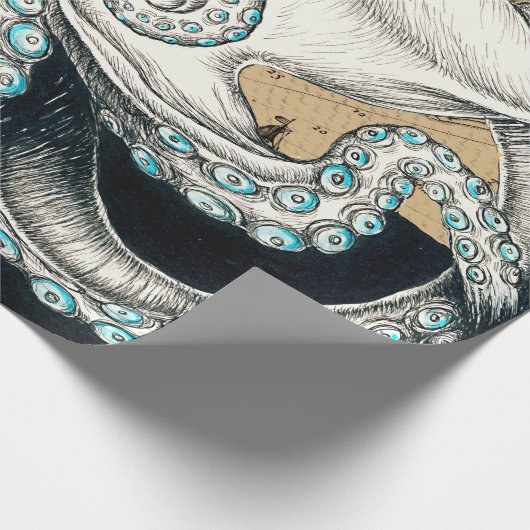Octopus Vintag Map Beige Geschenkpapier (Ecke)