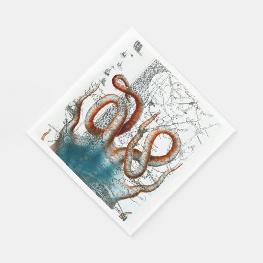 Octopus Vintag Map Serviette (Ecke)