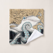 Octopus Vintage Karte Beige Badhandtuch Set (Waschlappen)
