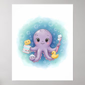 Octopus Wash Station Kids Bathroom Wall Art Poster (Vorne)