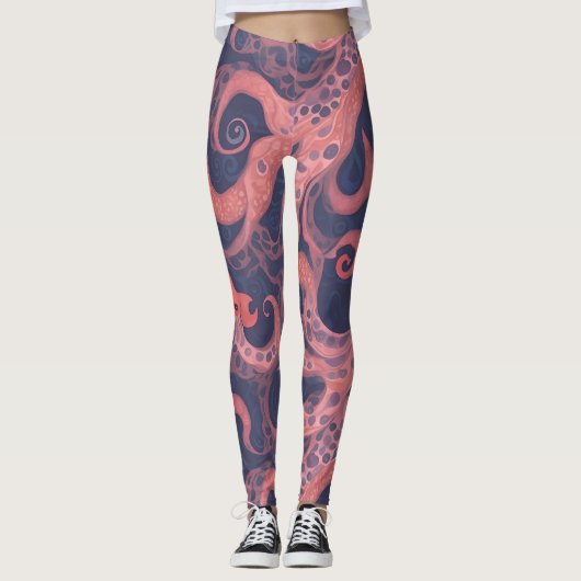 Octopus Wasserfarbiges Personalisiertes Muster Leggings (Vorderseite)