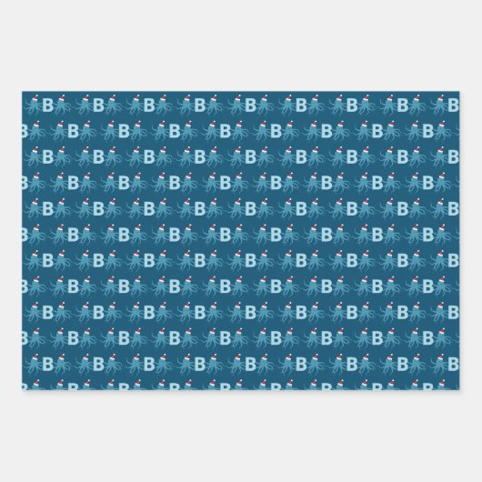 Octopus Weihnachtsmannmütze Animal Monogram Christ Geschenkpapier Set (Vorderseite)