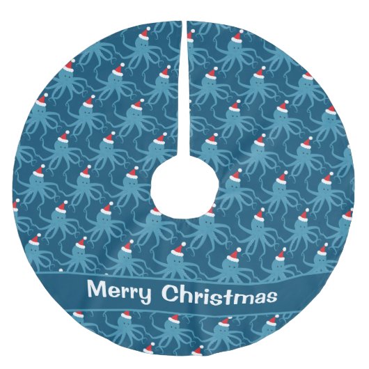 Octopus Weihnachtsmannmütze Blue Christmas Polyester Weihnachtsbaumdecke (Vorderseite)