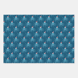 Octopus Weihnachtsmannmütze Blue Holiday Animal Ch Geschenkpapier Set