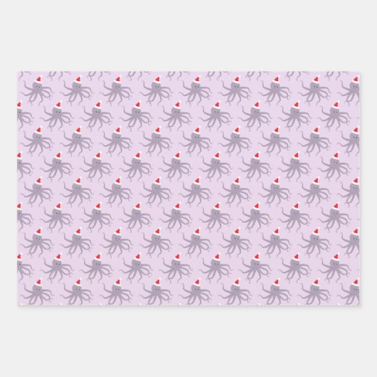 Octopus Weihnachtsmannmütze Lila Holiday Animal Ch Geschenkpapier Set (Vorderseite 3)