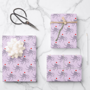 Octopus Weihnachtsmannmütze Lila Urlaub Geschenkpapier Set