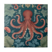 Octopus William Morris Stil Meeres Fliese (Vorderseite)