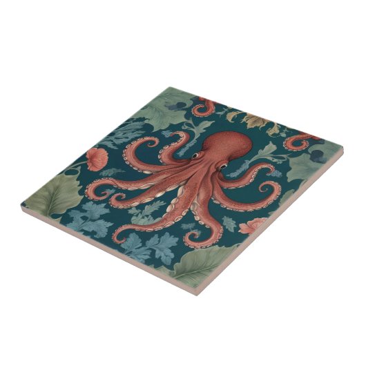 Octopus William Morris Stil Meeres Fliese (Seite)