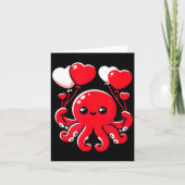 Octopus With Heart Balloons Adorable Valentines Da Karte (Vorderseite)