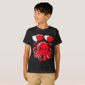 Octopus With Heart Balloons Adorable Valentines Da T-Shirt (Vorne ganz)
