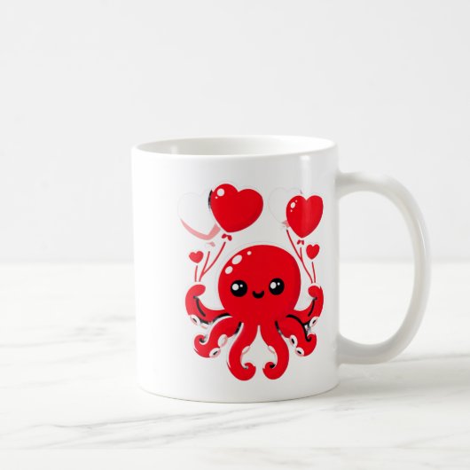 Octopus With Heart Lloons Adorable Valentines Day  Kaffeetasse (Rechts)