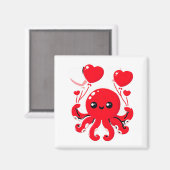 Octopus With Heart Lloons Adorable Valentines Day Magnet (Vorderseite/Rückseite)