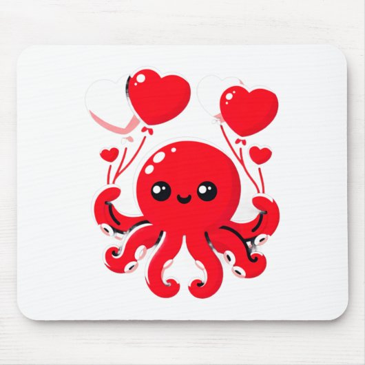Octopus With Heart Lloons Adorable Valentines Day Mousepad (Vorne)